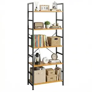Multi-Use 5 Tiers Bookshelf, Tall Bookcase for Living Room Bedroom Office Study Garage, Classical Display Shelves, Storage Organizer for Books CDs Movies