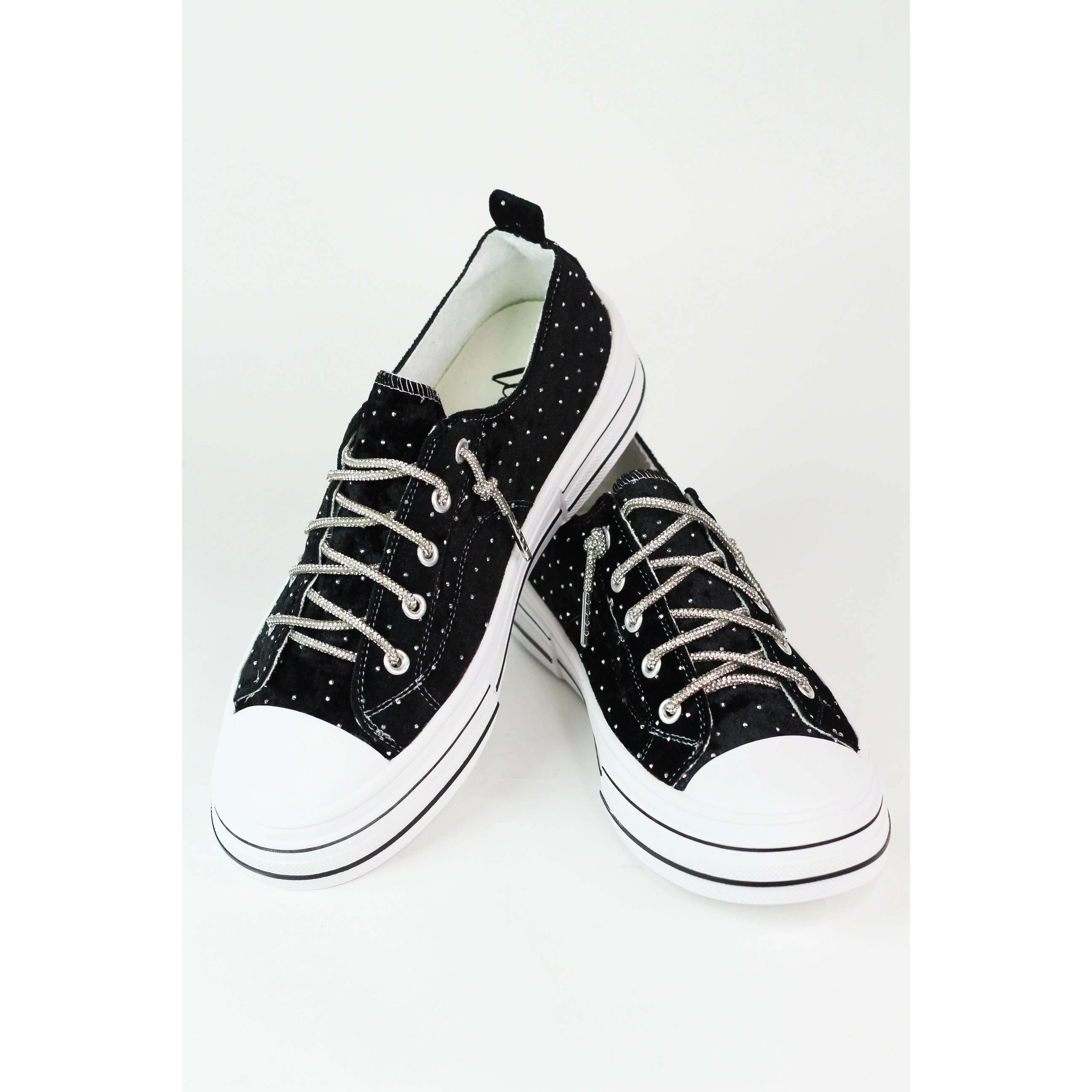 Rhinestone Studded Velvet Tennis Shoe