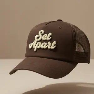 Set Apart Trucker Hat - Brown Mesh Back with Cream Lettering for Stylish Comfort