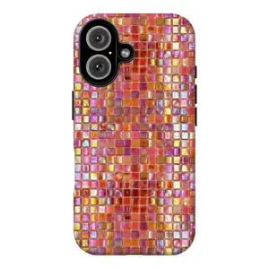 FL-Iridescent Mosaic Tile Phone Case,Iridescent Square Grid Protective Cover For iPhone 11 12 13 14 15 16 17 Air Pro Max