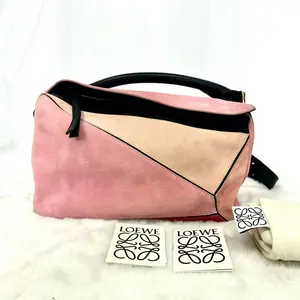 Pre-owned Loewe Puzzle Bag | Color block Suede Geometric Shoulder Bag | N21478709hd