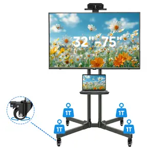 Forged Mobile dual poleTV Stand,Suitable for 32-75-inch LCD/LED flat-panel/curved TVs.15° tilt TV cart.Capacity up to 110 LBS (50KG),Max VESA 600mmx400mm,with laptop holder.Rolls flat to the floor. Lockable wheels. Height Adjustable. Portable TV Stand.
