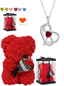Twin Heart Diamond Vow Elegant high-end luxury gem necklace with sparkling double-heart design.Comes with a preserved rose and teddy bear gift box, a mysterious gift for birthdays, Valentine's Day, Mother's Day and Christmas.