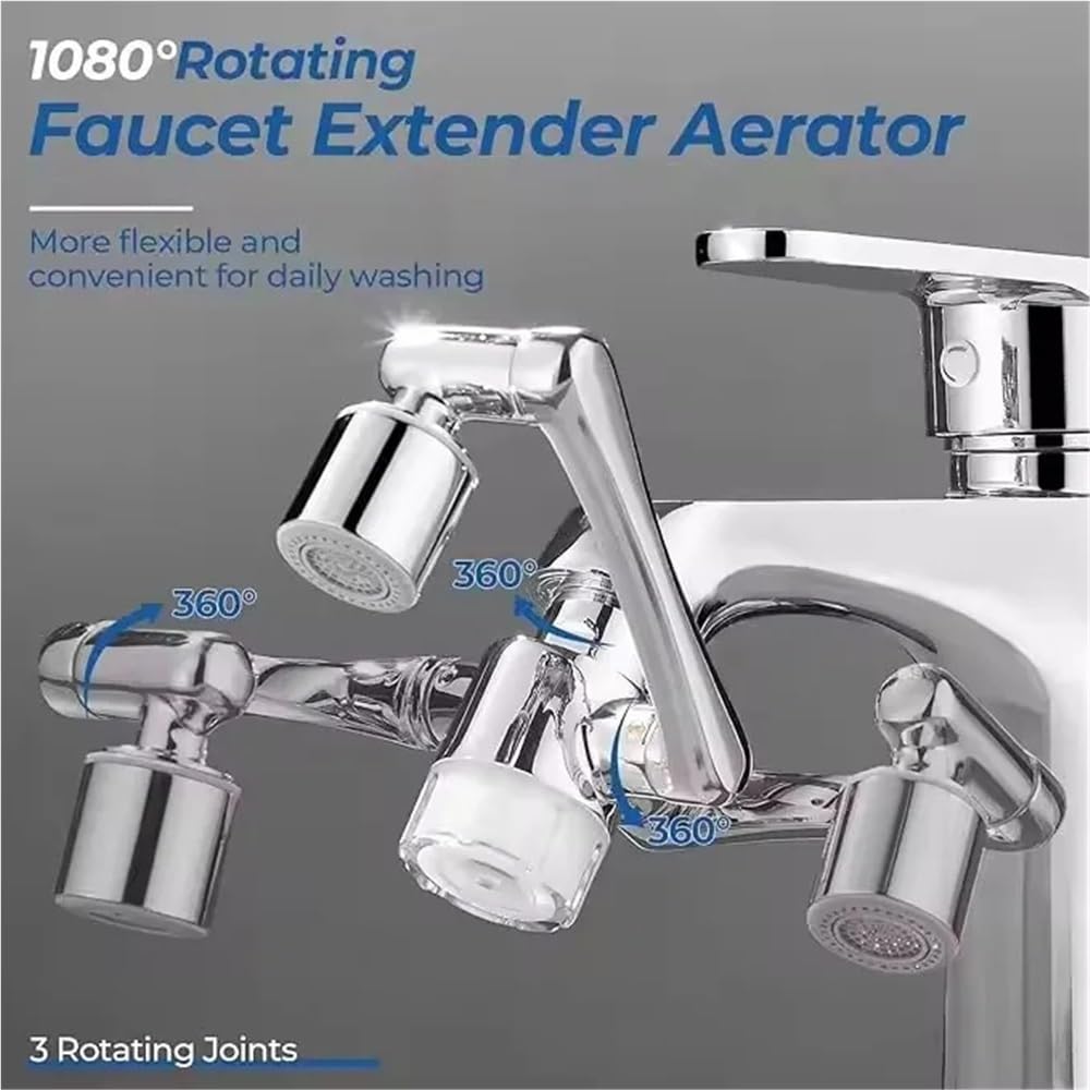 1080° Swivel Kitchen Faucet Extender with 6 Filters, 2 Spray Modes, Anti-Splash Design. 360° Rotatable Faucet Aerator for Sink, Easy Install for Bathroom & Kitchen, Gentle Water Flow for Hand & Face Washing, Kid-Friendly