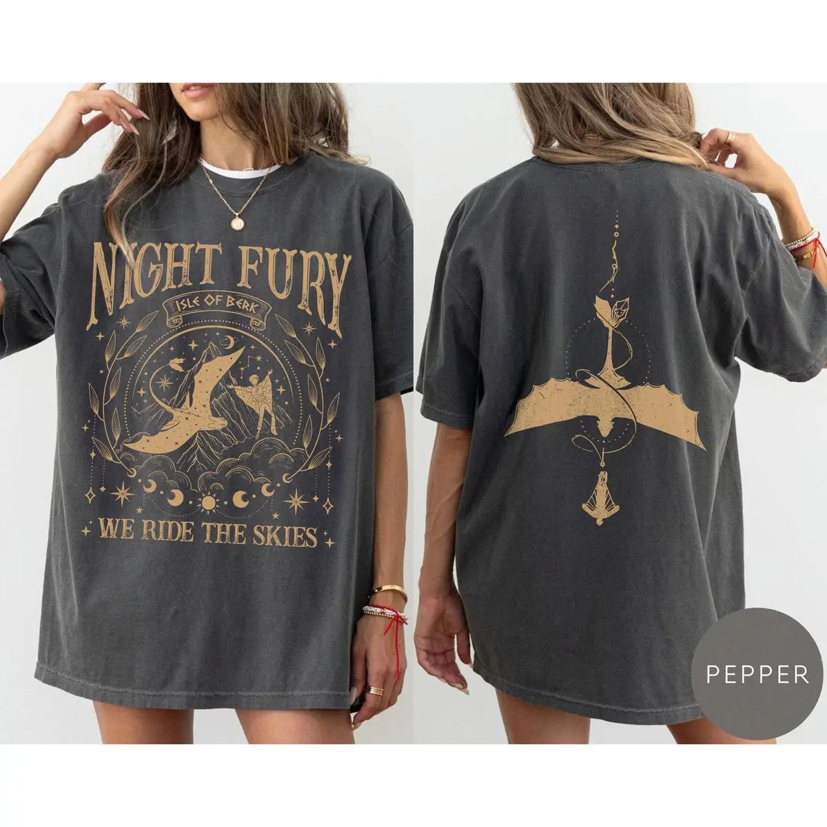 Comfort Colors Night Fury Dragon Two Sided Shirt , How To Train Dragon Gift, Gift For Dragon Lovers, Unisex Crew Neck Top, Crewneck Top