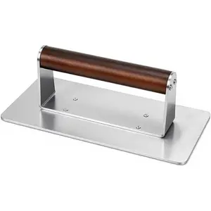 Stainless Steel Burger Press Smasher - 9"x4" Rectangular Grill Press with Wooden Handle(Heat-Proof), Non-Stick Smooth for Hamburger Patties, Bacon, Steak & BBQ Grilling, Dishwasher Safe