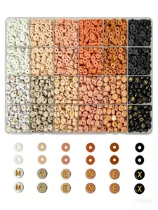 3600pcs Coffee Polymer Soft Clay Bead and Letter Bead Set for DIY Jewelry Making, Handmade Bracelets, Necklaces, Keychains, Ideal Independence Day Gift