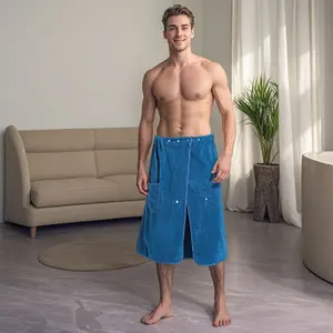 1 Large Size Coral Fleece Men's Bath Towel, Absorbent, Skin-friendly and Soft, with Pocket, Men's Bath Robe, Suitable for Home, Hotel, and Swimming, Premium Bath Towels