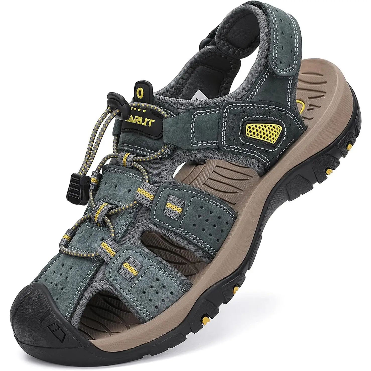 Men's Sport Sandals Outdoor Hiking Sandals Closed Toe Leather Athletic Lightweight Trail Walking Water Shoes Casual Sandals