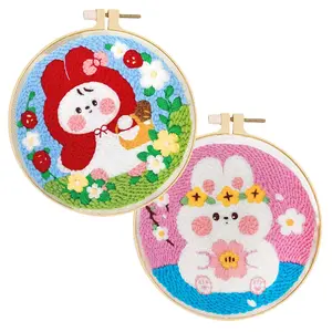 Rabbit & Flower Pattern Punch Needle Embroidery Kit, 1 Set DIY Handmade Embroidery Kit, Cross Stitch Embroidery Kit for Beginners