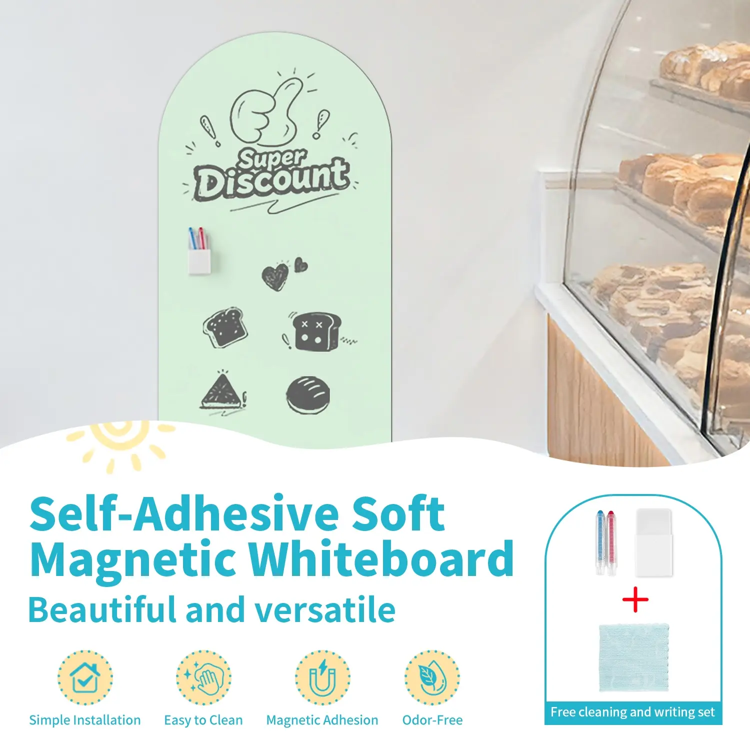 Multifunctional Arch Whiteboard Stickers with Self-Adhesive Backing, Easy Peel and Stick, Ideal for Education, Office Planning, Creative Doodling, Portable Wipeable Board