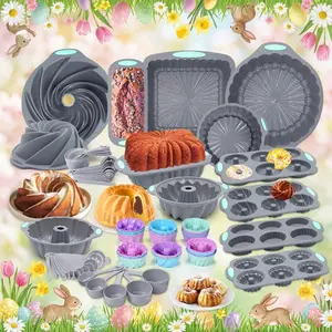 Silicone Bakeware Set, Kitchen Oven Baking Pans, Silicone Cake Molds, Cake Pan, Chiffon Cake Pan, Donut Pan, Charlotte Cake Pan, Square Cake Pan, Loaf Pan, Dishwasher Safe, Easter Gifts, Birthday Fluted Cake Pan