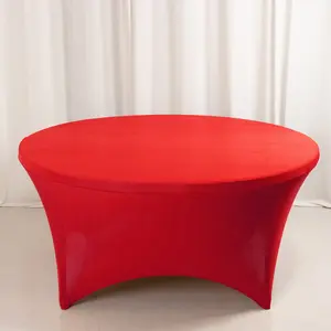 Stretch Spandex Round Tablecloth 5ft Red - Easy to Maintain Form-Fitting Table Cover