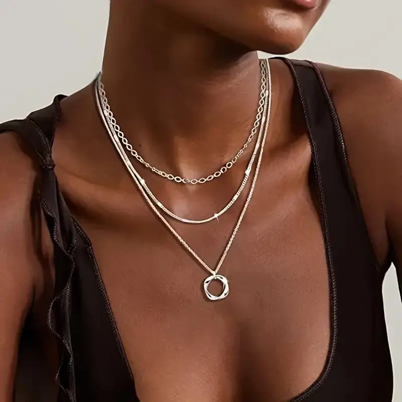 Women's Silver Stacking Necklaces - Classic Dainty Aesthetic Layered Design with Stylish Round Pendant, Ideal for Birthday, Daily Wear, Parties and Gifting