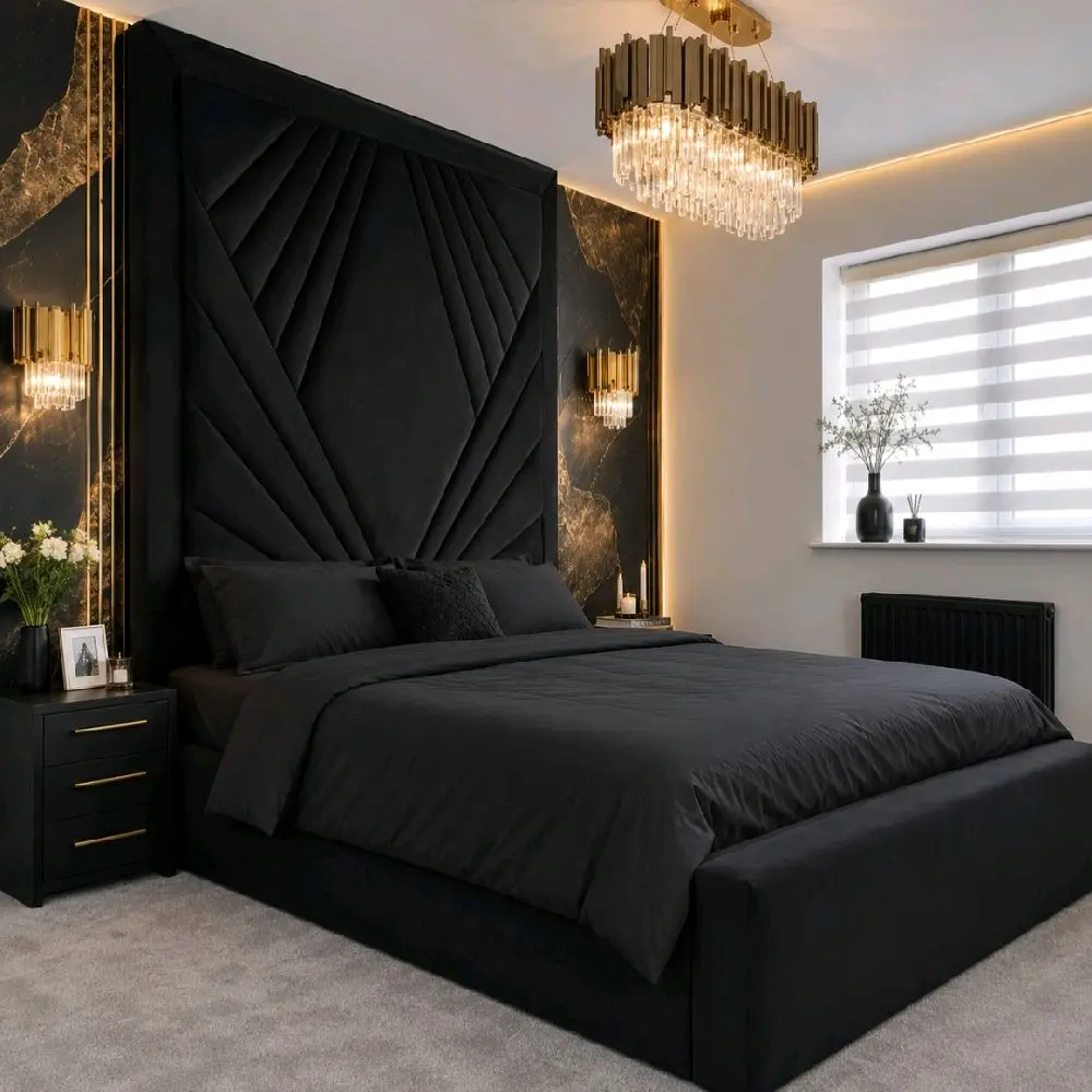 Parma Upholstered Soft Velvet Bed Frame with Articulate Winged Headboard