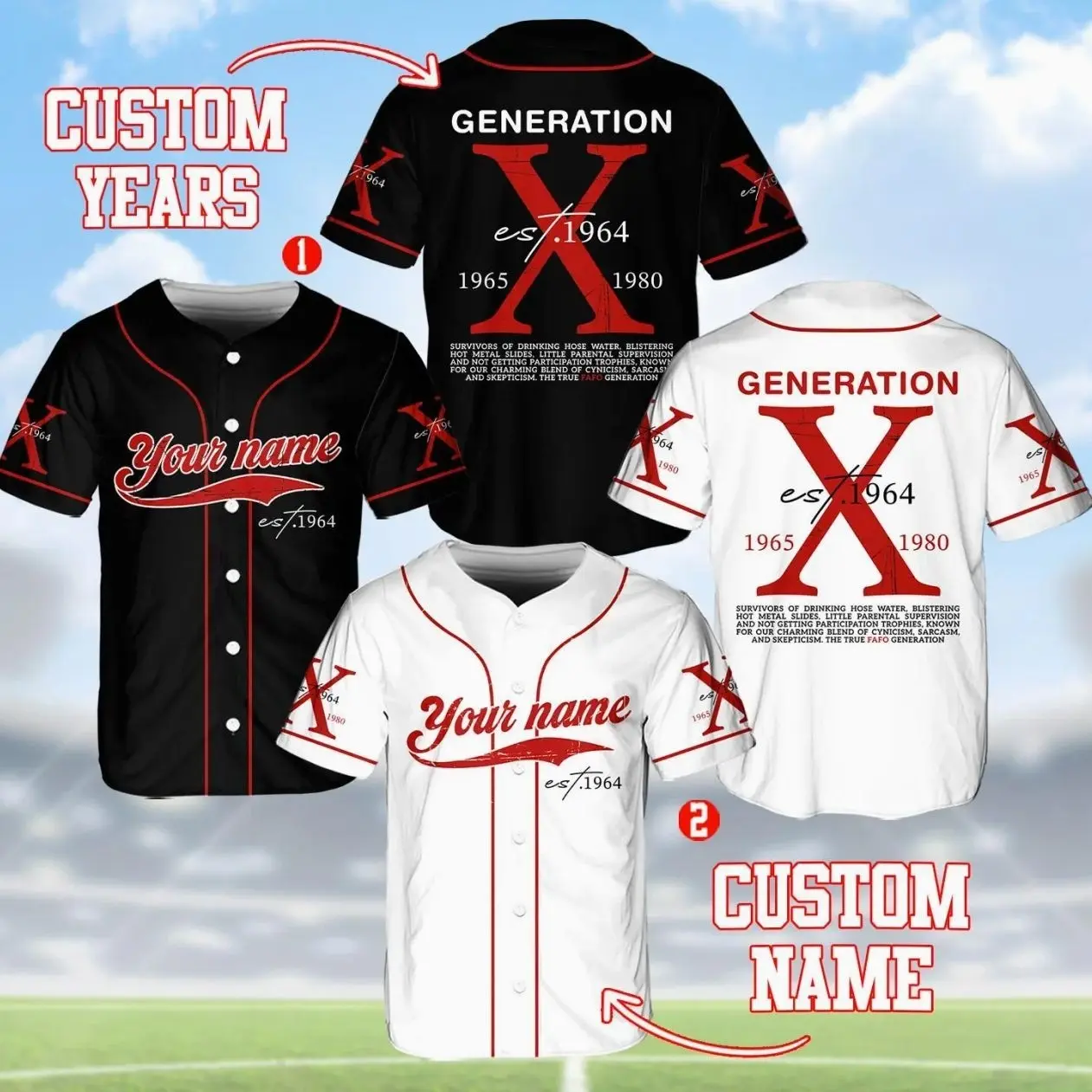 Personalized Generation X Custom Year Badass Generation Baseball Jersey, Custom Name Vintage Year Shirt Adult Kid Youth, Retro Family Gift