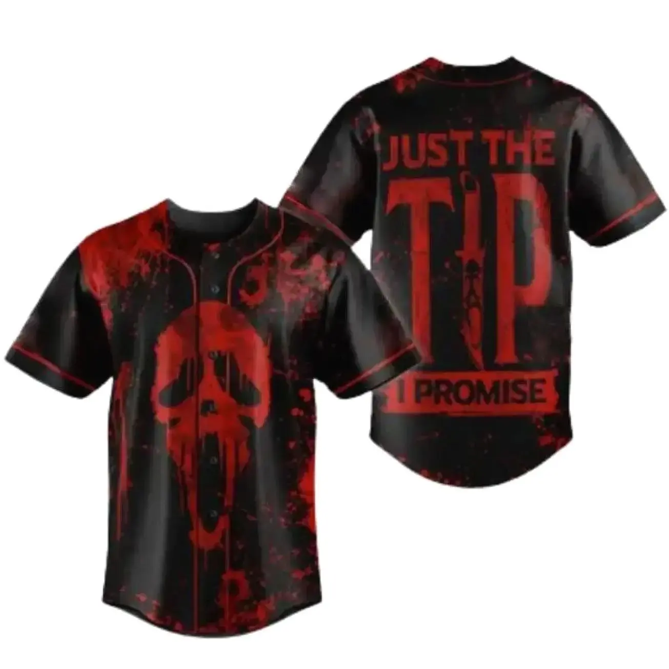 Ghost Face Inspired Baseball Jersey – Horror Movie Style Masked Slasher Button Up Jersey FNL