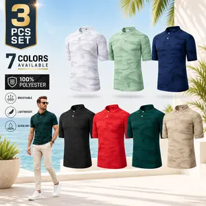 3-pack men’s short-sleeve polo shirts, short sleeves, textured camouflage golf shirt, men’s summer casual/travel/tourism wear, lightweight and soft, all-day comfort, breathable and quick-drying, stretchy close fit