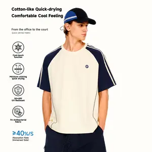 PSO Brand Sporty Sports Top, Cotton-Feel Quick-Dry Cooling Color-Block Raglan Sleeve, 50+ UPF Sun Protection Short-Sleeve T-Shirt TLG107, Sporty Sports Tops