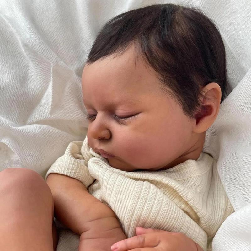 GUESSBELLY 20Inch 50cm Asleep Reborn Black Baby Art Doll Like Real (Cloth Body, Soft Vinyl Limb) Newborn Doll Girl Birthday Gift for 3+ Kids