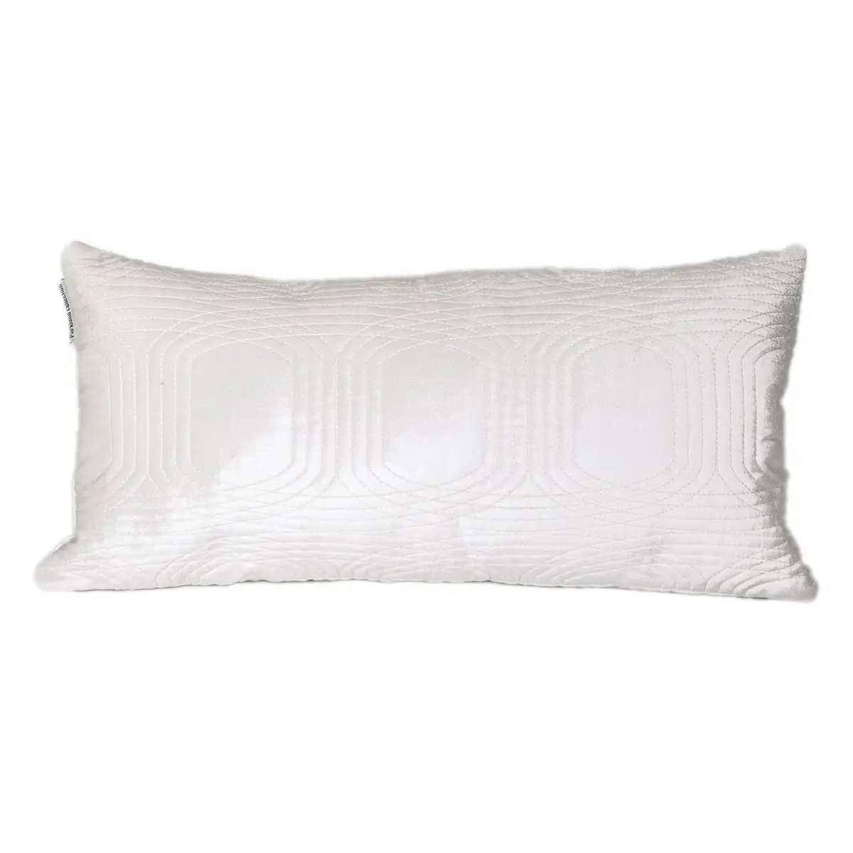 360 stand White Quilted Velvet Lumbar Throw Pillow - Quilted Front, Seamless Design, Cotton Blend, Geometric Print, Transitional Style, Removable Cover, Transitional Look, At-Home Lumbar Pillows, Backrest Lumbar Pillows