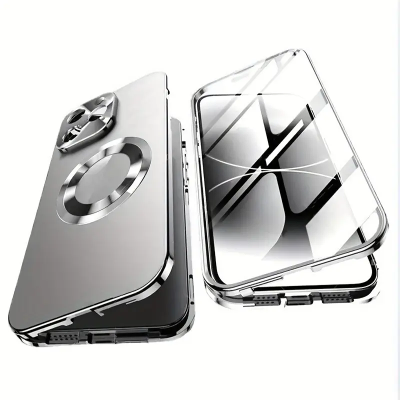 Premium Fashion Anti-Slip Magnetic Metal Phone Case, Compatible with iPhone 17 16 15 14 13 12 Plus Pro Max Air, Mobile Accessories