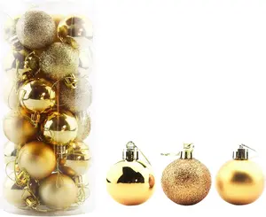 Bestjybt 24Pcs 1.57" Small Christmas Ball Ornaments Shatterproof Christmas Decorations Tree Balls for Holiday Wedding Party Decoration, Tree Ornaments Hooks Included (Gold, 4Cm/1.57")
