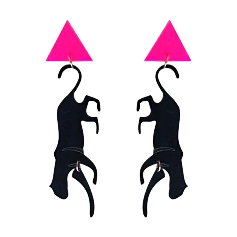 Black Panther Earrings, Acrylic Animal Earrings, Black &amp; Pink Earrings