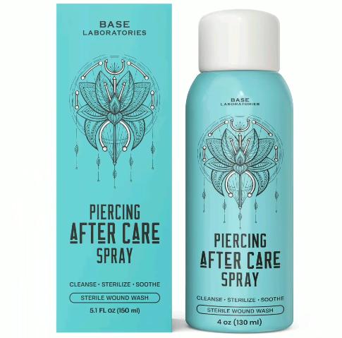 Base Laboratories Piercing Aftercare Kit - 4oz Sea Salt Spray & 0.5oz Bump Oil - Soothing & Shrink Keloids - All-Natural Piercing Care Solution