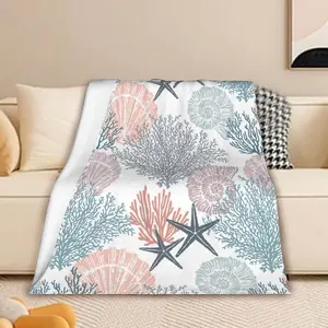 Abstract Nautical Coastal Throw Blanket,Beach Ocean Theme Starfish Seashell Coral Lightweight Soft Blanket for Sofas,Couches,Beds,Camping,Travel