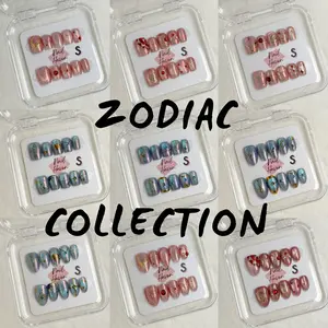 NailHaven| zodiac collection| 12 zodiacs symbols |short and 20mm short almond shape nails | high quality Press on nails 10 pcs|reusable nails|