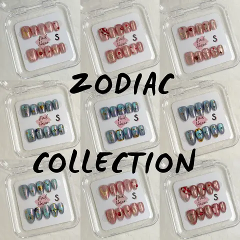 NailHaven| zodiac collection| 12 zodiacs symbols |short and 20mm short almond shape nails | high quality Press on nails 10 pcs|reusable nails|