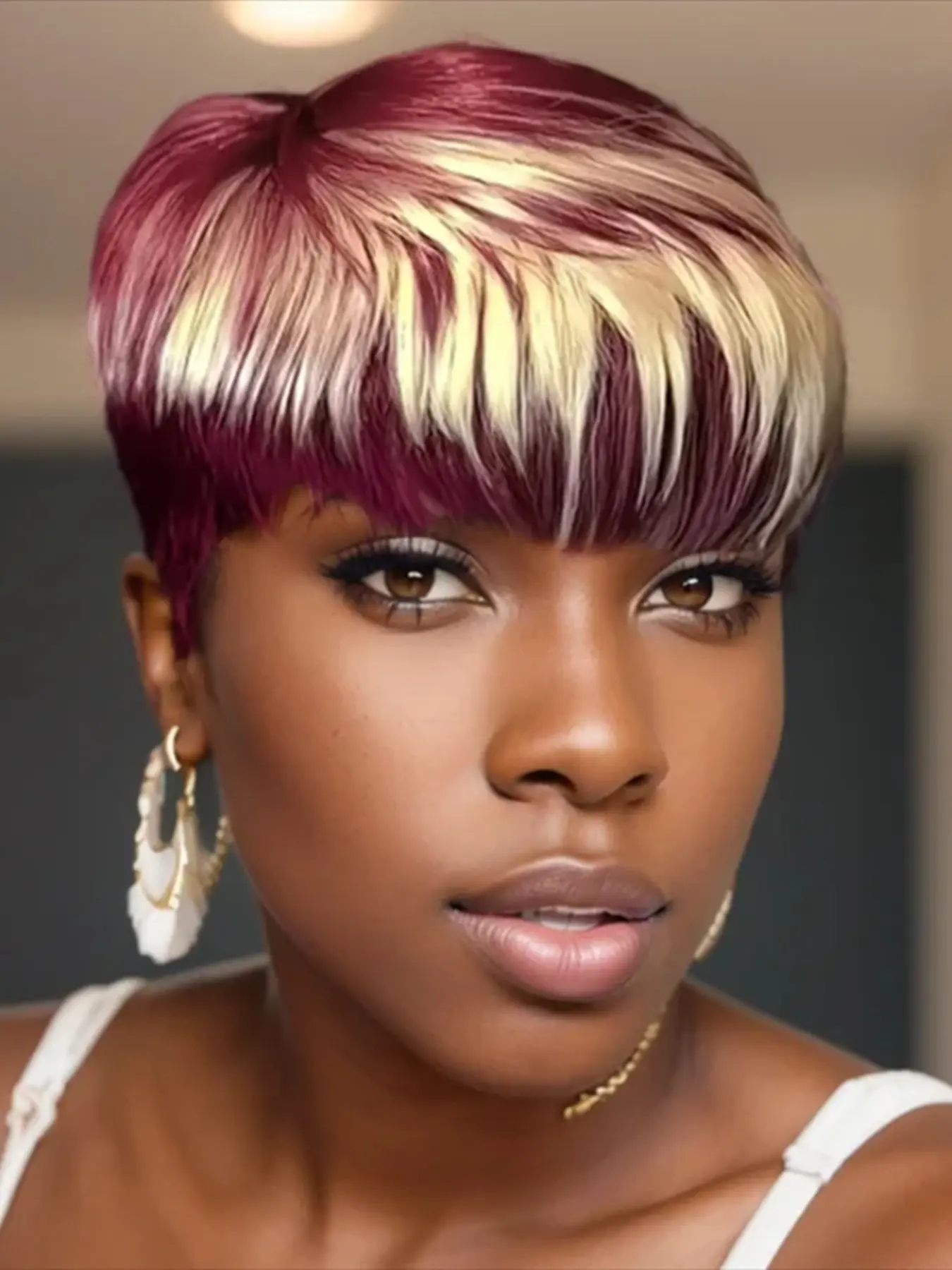 613/red 99j color layered pixie cut short straight human hair wig machine made pixie wig daily party use human hair wig for women stylish gift wig Machine Made Wigs