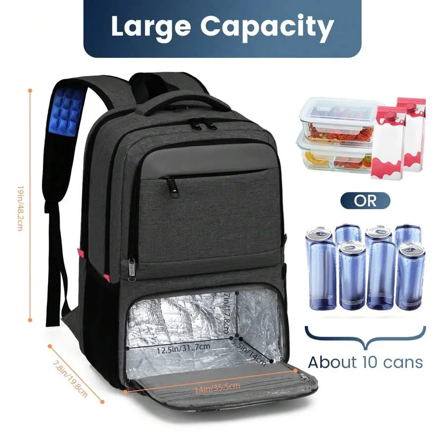 Outdoors 15.6 Inches RFID Blocking Laptop RUCYEN Backpack - Insulated Cooler Lunch Box with USB Port for Men Women - Work Travel Picnics Hiking