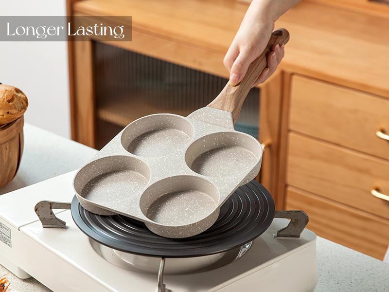4-Cup Fried   Medical Stone Divided Omelet Skillet for Breakfast Compatible with Gas Stove & Induction Cooker 3-Inch  Holes PFOA Free Kitchen Cookware omelette Heart-Shaped Non-Stick Multifunctional frying small