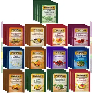 Twinings Herbal Tea Sampler, Naturally Caffeine-Free (Pack of 40) 13 Flavors with By The Cup Honey Sticks