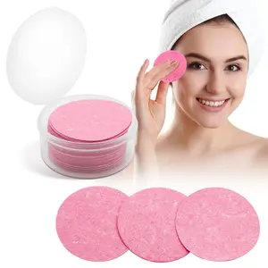 Compressed Round Face Sponge, Deep Cleansing Wood Pulp Puff, Gentle for Sensitive Skin, Includes Travel Storage Case