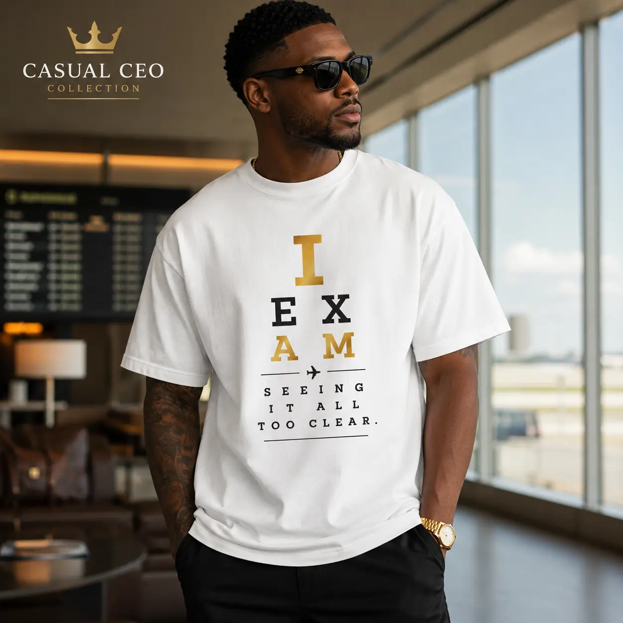 Casual CEO Collection | First Class | Eye Chart Shirt | Airport Outfit | Luxury Travel | Frequent Flyer | Quiet Luxury | Business Traveler | Luxury Streetwear | Graphic Tee | Unisex T-Shirt