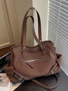 Niche motorcycle style shoulder crossbody bag, multi-pocket metal buckle adjustable shoulder strap design, retro fashion simple casual versatile multi-color optional suitable for daily commuting, shopping, etc. Shoulder Hobo Bag