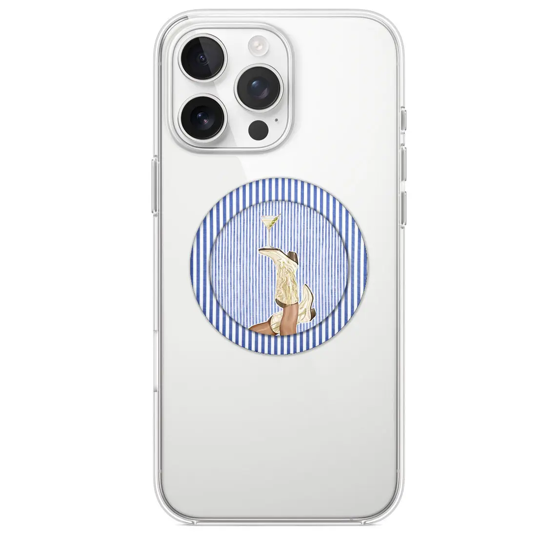 Blue Cowgirl Love Martini Cowgirl Boot Summer Girl Pop Socket Magnetic Phone Grip MagSafe Phone Grip Cute Love Phone Holder Magnetic Pop Socket Phone Grip Popsocket