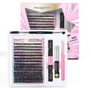 MAGEFY 30D Volume DIY Lash Extensions Kit With Bond & Seal, Tweezers, Lash Glue Remover, Dual-end Brush, DIY Lash Tools, 9-16mm 280pcs Cluster Fluffy Wispy False Eyelashes, Individual Volume Trays Eye Makeup Tool