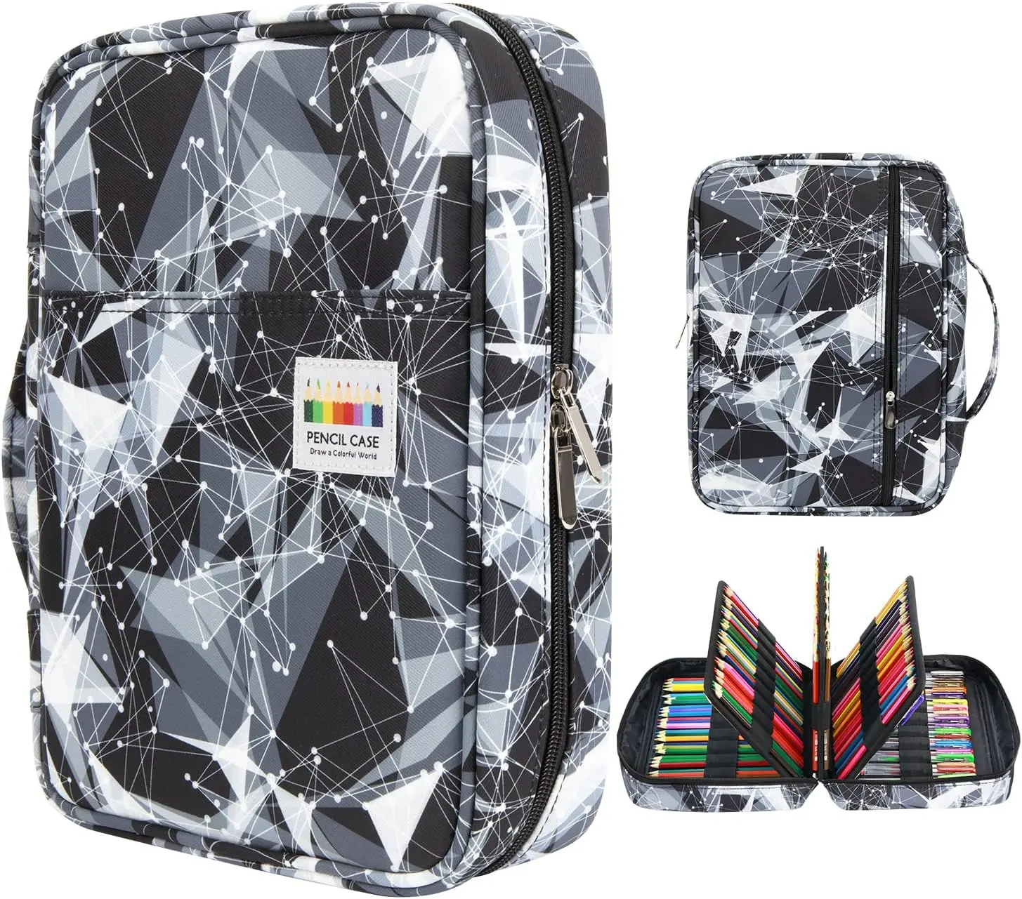 Big Capacity Colored Pencil Case - 220 Slots large Pen Case Organizer with Multilayer Holder for Prismacolor Colored Pencils & Gel Pen (Constellation Geometry)