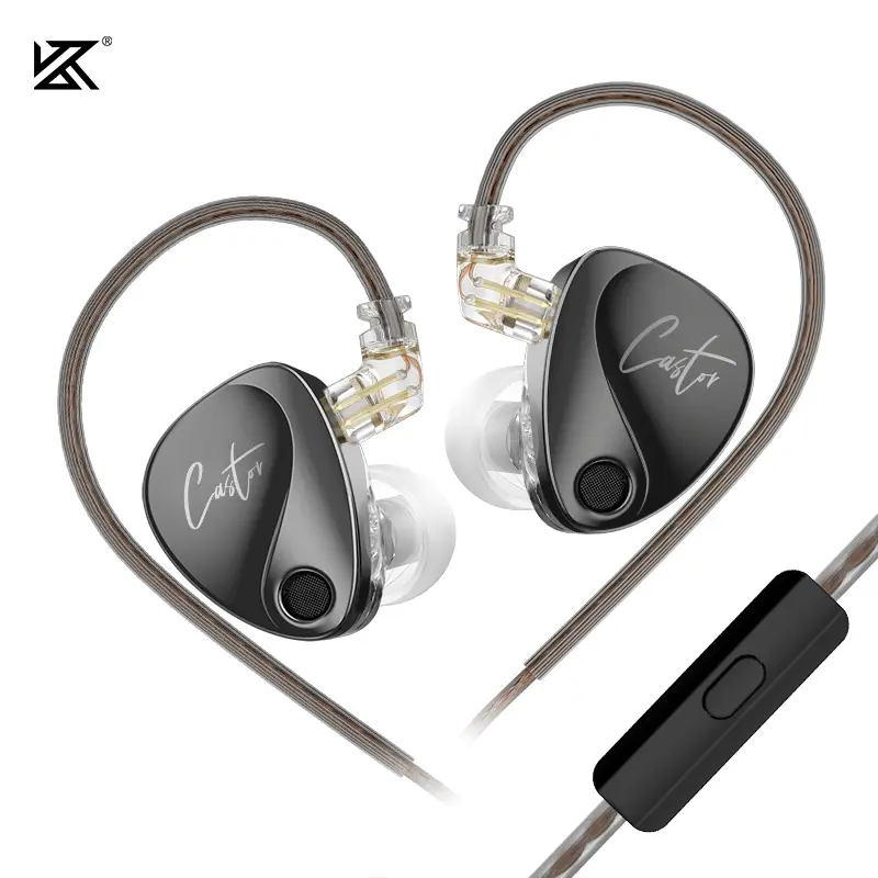 KZ Castor Dual Dynamic Driver HiFi Wired In-Ear Monitor Headphones, 3.5mm 16 Adjustable Tuning Modes Gaming Earbuds with Detachable 2PIN Cable, Noise Isolating for Studio & Music (Compatible with PC/Mobile)