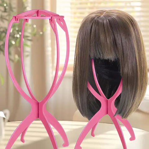 Solid Color Plastic Wig Stand, Portable Folding Wig Stand, Hair Wig Display Stand, Wig Head Holder, Mannequin Head Stand, Hair Extensions & Wigs Accessories