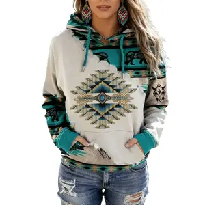 Women's Casual Bohemian Hoodies Aztec Tribal Geometric Print Graphic Hoodie - Long Sleeve Hooded Sweatshirt with Drawstring & Kangaroo Pocket for Fashionable Everyday Outfits