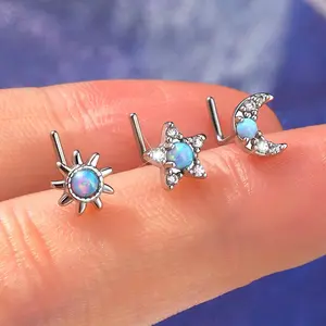 Oufer 20G 3PCS Opal Nose Studs Set - Sparkling Opal Gemstone L-Shaped Piercing Jewelry for Stylish Look