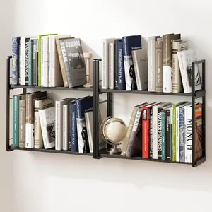 2-Layer Wall Bookshelf for Book Storage, Floating Book Shelves for Wall, Space Saver, 16in Stud Hanging Books helf, Bedside Shelf for Living Room Bedroom Office Coffee Corner, 2 Packs-Black