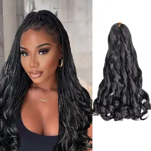 French Curl Braiding Hair 22 inch 8 Packs Curly Crochet Braids Synthetic #1B