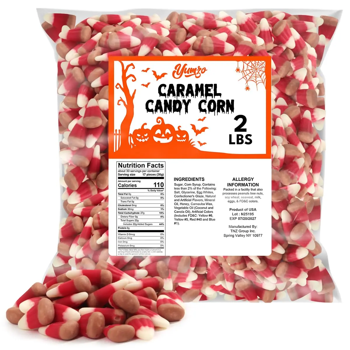 Caramel-Flavored Sugar Base Candy Corn, 2 lbs Bagged Bulk Halloween Candies