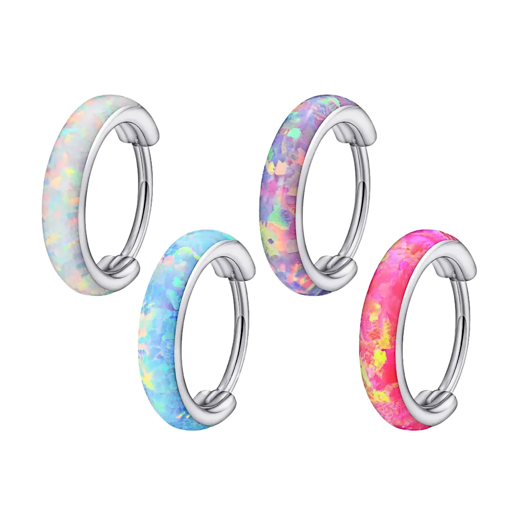 Chunky Opal Band Titanium Hinged Nose Hoop | Beauty Mark Jewelry Nose Ring
